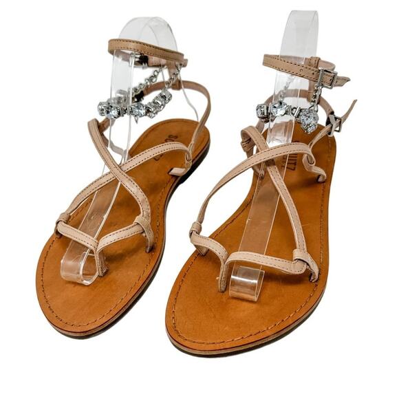 SCHUTZ Crystal Embellished Leather Strappy Thong Sandals size 7B Neutral Boho - Picture 3 of 12